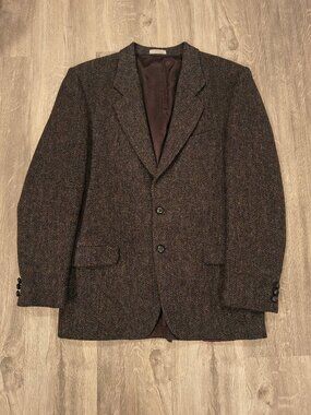 Harris Tweed Wool Herringbone Blazer Sport Coat Men’s 40L Vintage Academic